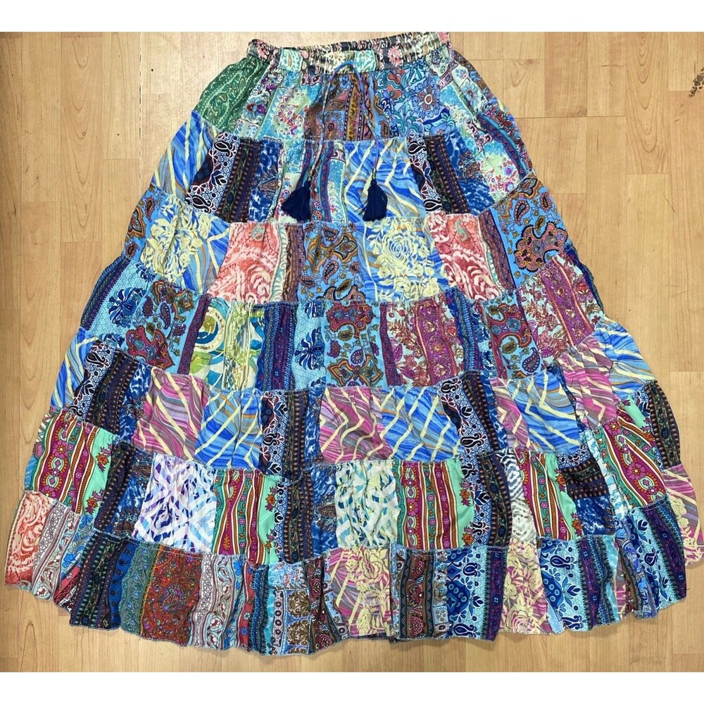 Hippie Patchwork Boho Elastic Waist Women’s One Size Festival Skirt